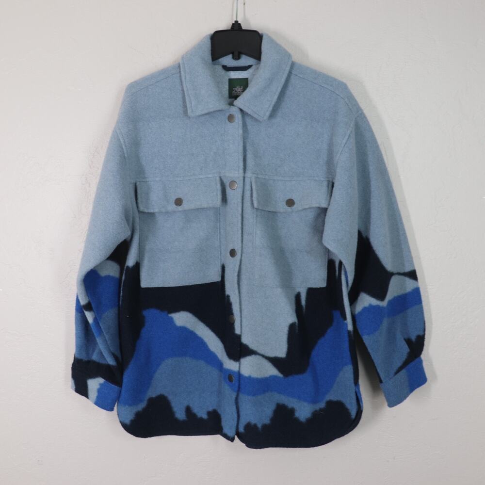Wild Fable Top Small Blue Tone Camo Fleece Long Sleeve Snap Down Pockets